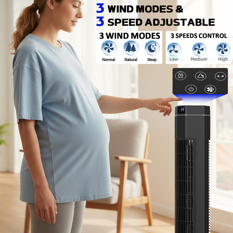 Advwin Electric Tower Fan w/ 90° Oscillation & Remote
