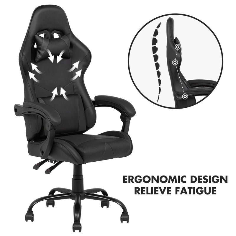 LED Light Gaming Desk & Gaming Chair Tilt 135° Black