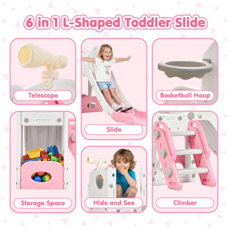 Advwin 6 in 1 L-Shaped Toddler Slide Indoor Baby Slide