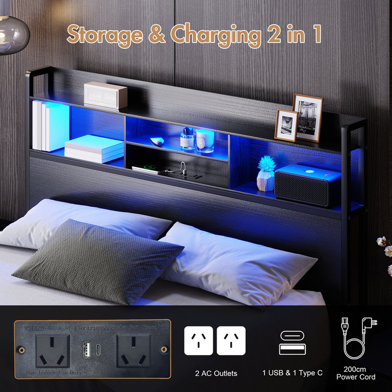 Advwin Bed Frame with RGB LED and Charging Station