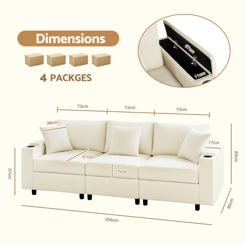 Advwin Corduroy Modular Sofa with Storage 256cm