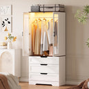 Advwin LED Wardrobe Cabinet w/ Glass Doors & Hanging Rail