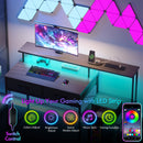 Advwin Gaming Desk with LED Lights Printer Storage Shelf