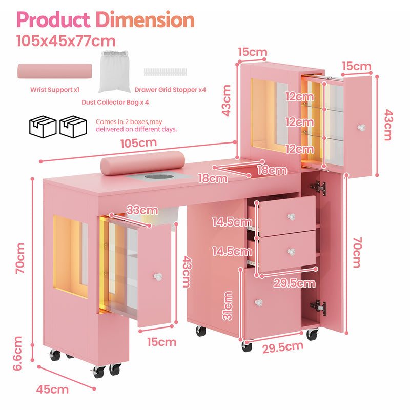 Advwin Manicure Table w/ Dust Collector LED Light