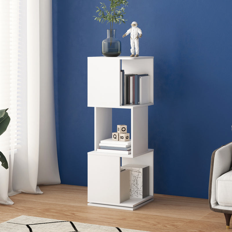Advwin 3-Tier 360 Rotating Corner Bookshelf White