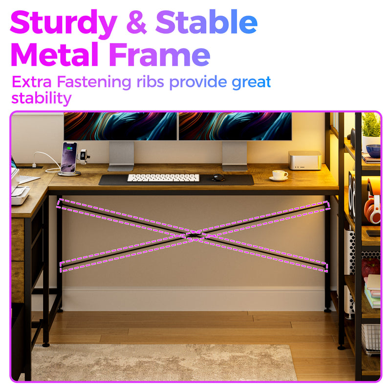 Advwin U Shaped Gaming Desk with LED Lights 164cm