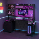 Advwin Gaming Desk with LED Lights & Power Outlets 165cm