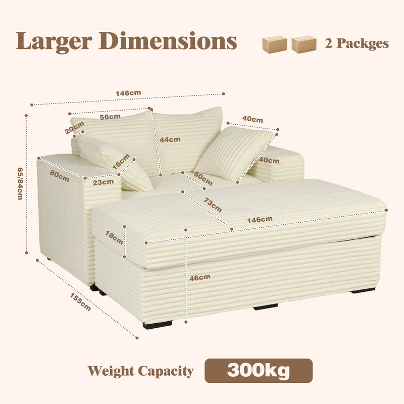 Advwin 146cm Chaise Lounge Chair with Storage Ottoman