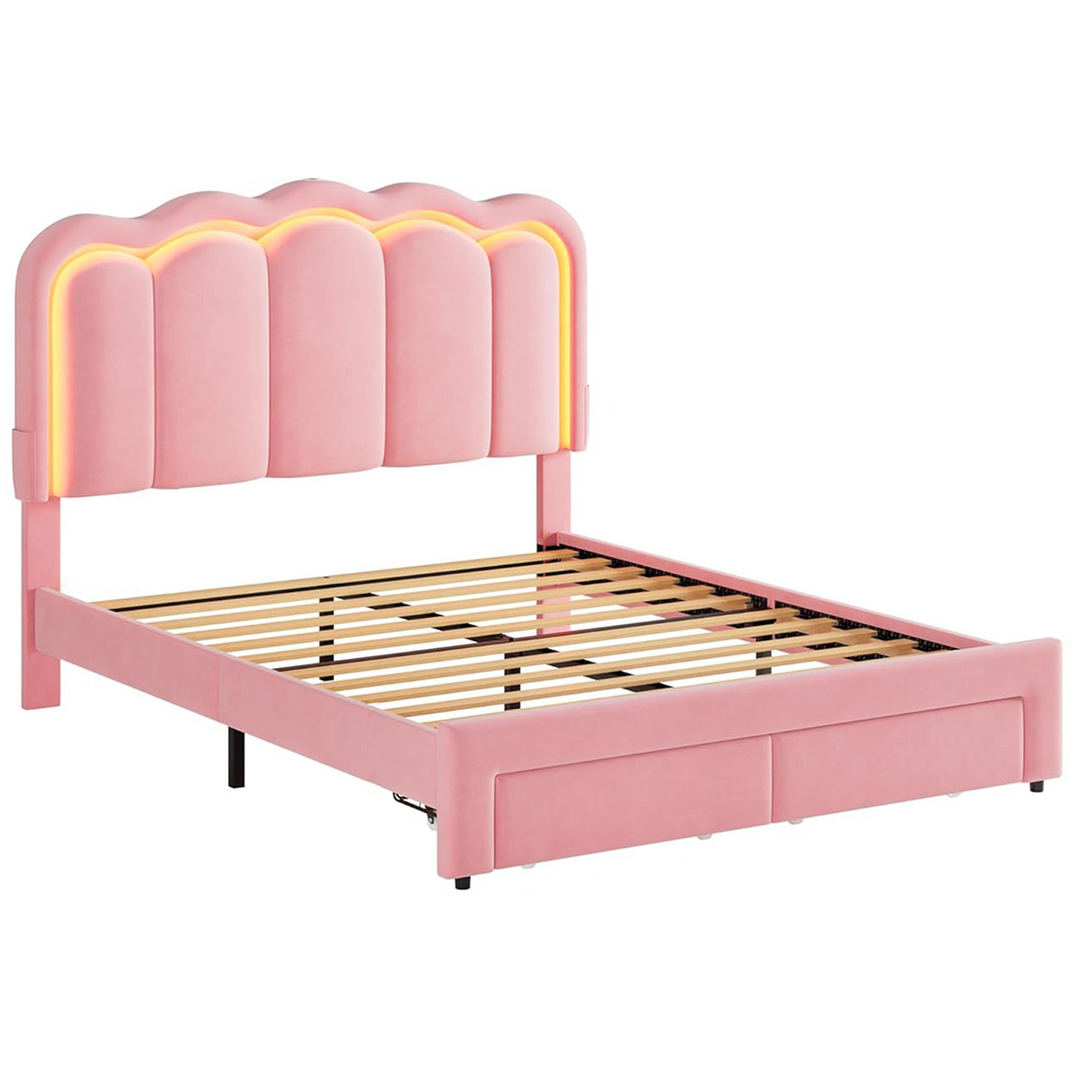 ene 2way ファー BED ピンク Advwin LED Bed Frame with Adjustable Headboard