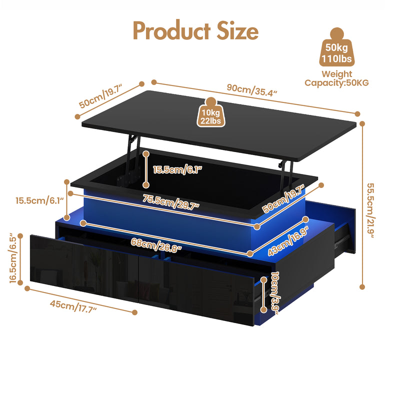 Advwin Lift Top Coffee Table with LED Lights