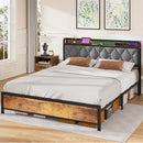 Advwin RGB LED Lights Bed Frame w/Charging Station