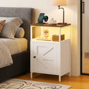 Advwin Farmhouse Bedside Table w/ Charging Station & LED