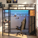 Advwin Metal Loft Bed Frame with LED & Desk
