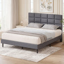 Advwin Linen Upholstered Bed Frame w/ Adjustable Headboard