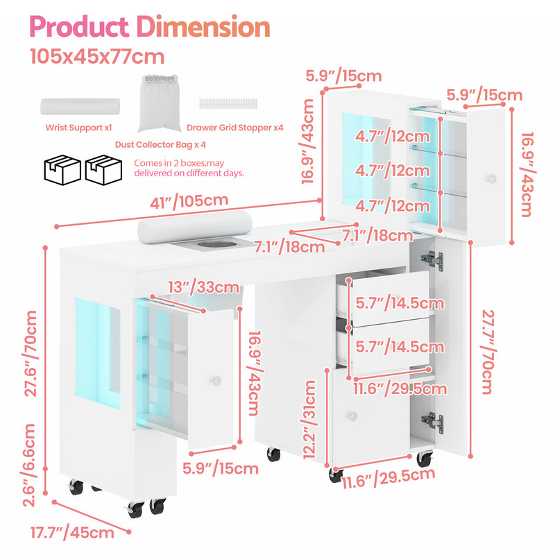 Advwin Manicure Table w/ Dust Collector LED Light