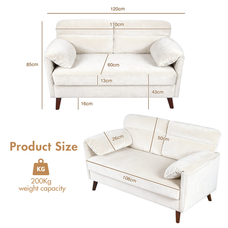 Advwin 2-Seater Velvet Fabric Loveseat Sofa 120cm