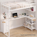 Advwin LED Loft Bed Frame w/ L-Shaped Desk & Charging Station