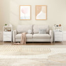 Advwin Bedside Table White w/ 3 Fabric Drawers