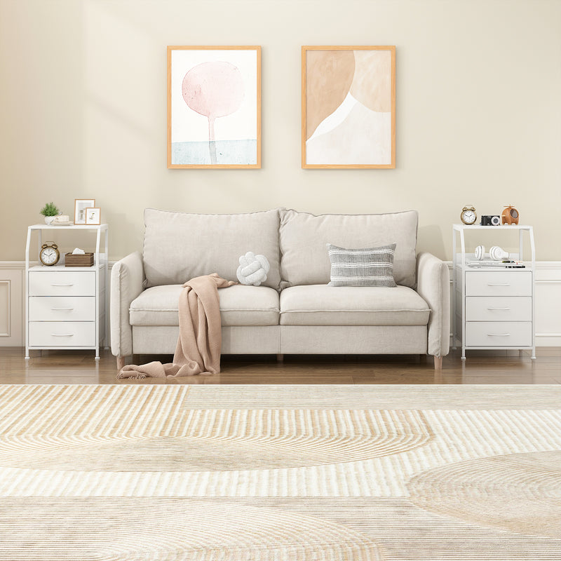 Advwin Bedside Table White w/ 3 Fabric Drawers (Pre-Order)