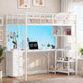 Advwin LED Loft Bed Frame w/ L-Shaped Desk & Charging Station