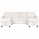 Advwin 253cm U Shaped Chenille Sectional Sofa w/ Pull Out Bed