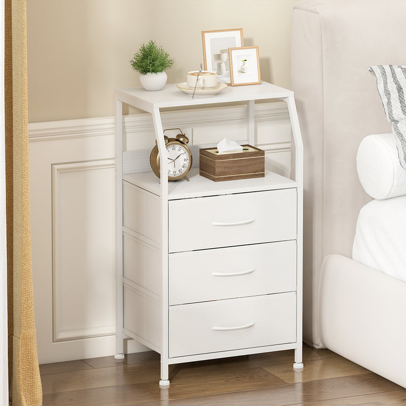 Advwin Bedside Table White w/ 3 Fabric Drawers (Pre-Order)