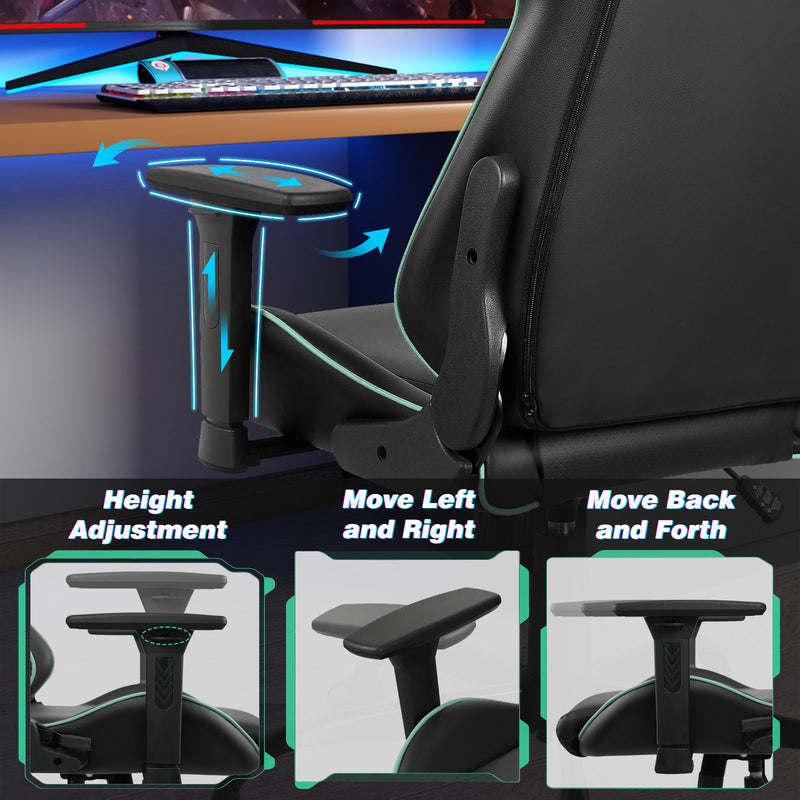 LED Light Gaming Desk & Gaming Chair Tilt 135° Green