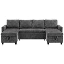 Advwin 253cm U Shaped Chenille Sectional Sofa w/ Pull Out Bed