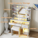 Advwin Vanity Desk with Glass Tabletop White