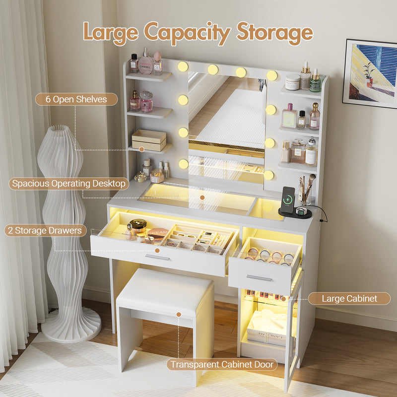 Advwin Vanity Desk with Glass Tabletop White