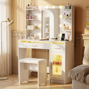 Advwin Vanity Desk with Glass Tabletop White