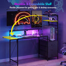 Advwin Reversible Gaming Desk with LED Lights & Outlets