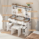 Advwin Farmhouse Vanity Desk with LED Mirror