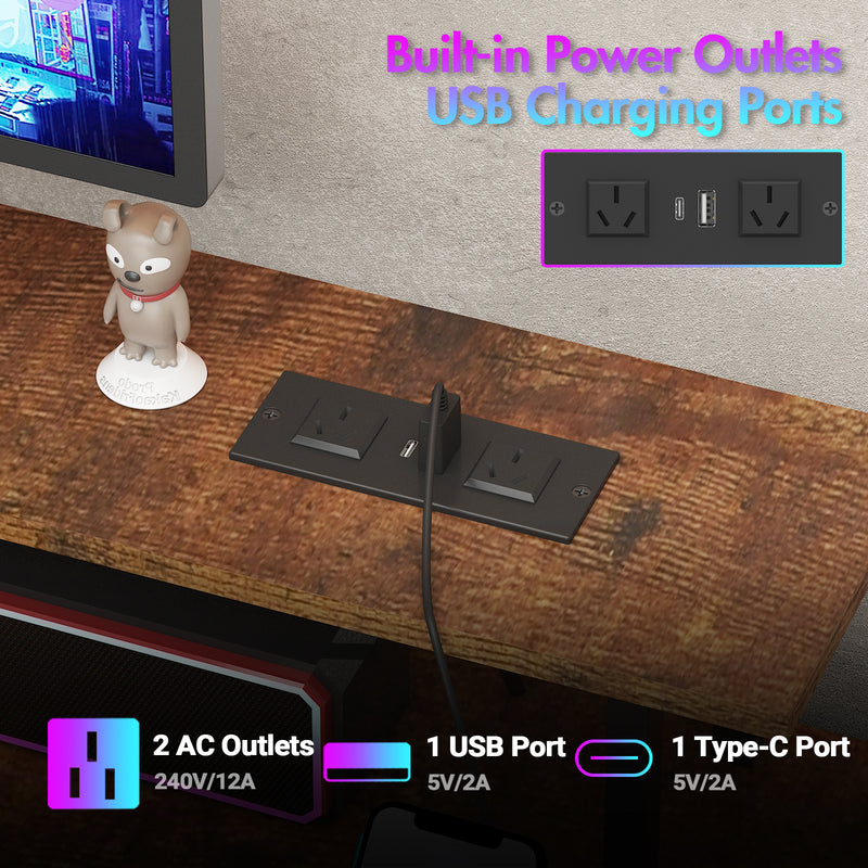 Advwin 120cm Gaming Desk with LED Lights & Drawers