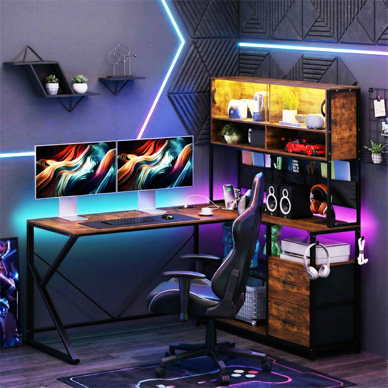 Advwin L Shaped Gaming Desk with LED Lights 130cm