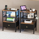 Advwin LED Bedside Tables with Fabric Drawer Set of 2