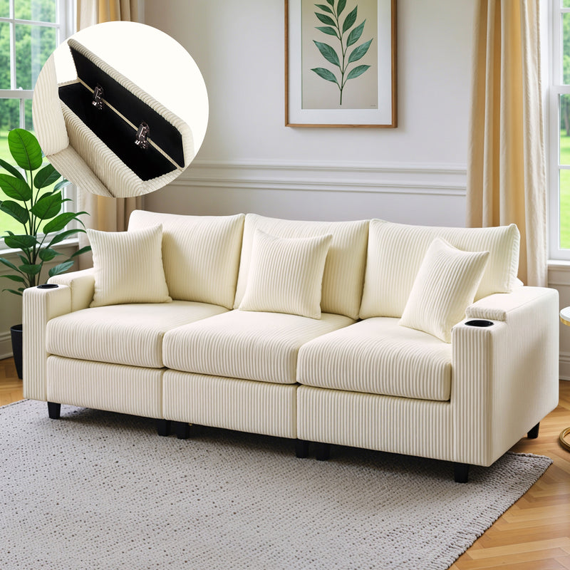 Advwin Corduroy Modular Sofa with Storage 256cm