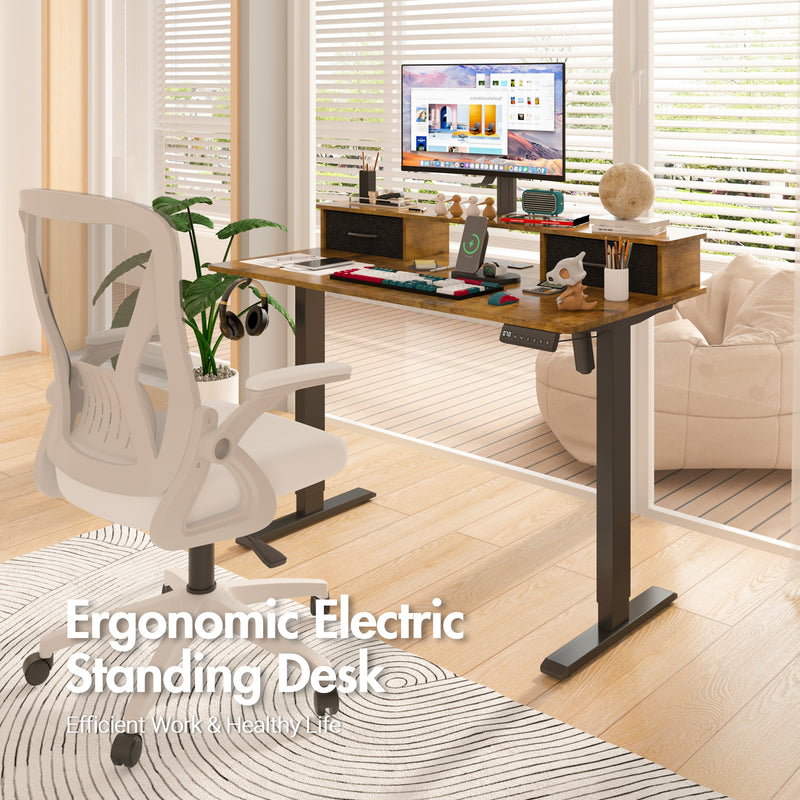 Advwin Electric Standing Desk with Monitor Stand Walnut