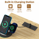 Advwin Fluted Wood Bedside Table w/ Charging Station