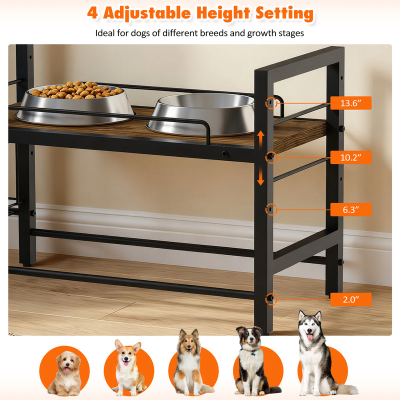 Advwin Elevated Dog Feeding Station with Storage Shelves