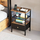 Advwin 3-Tier Bedside Table with Fabric Drawer and Lights