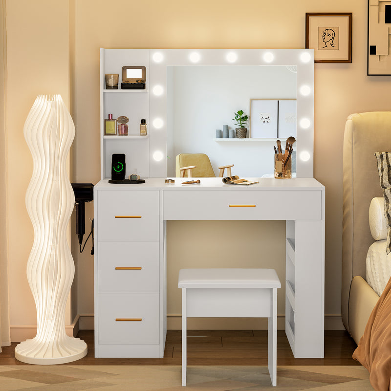 Advwin Vanity Desk with Lighted Mirror and Charging Port