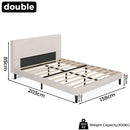 Measurement chart of a double bed with dimensions and weight capacity on a white background