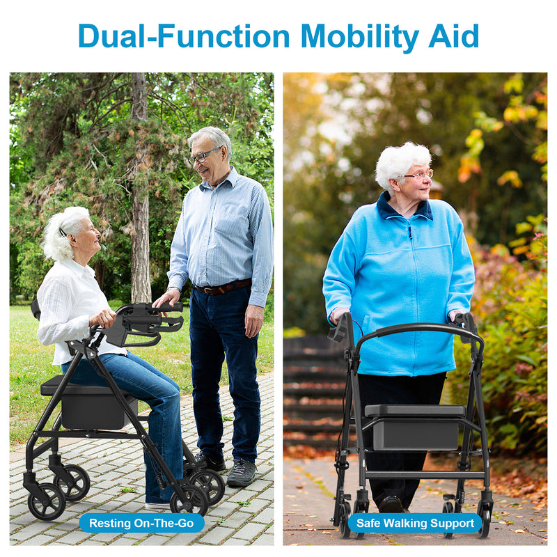 Advwin 4 Wheels Rollator Walker Foldable