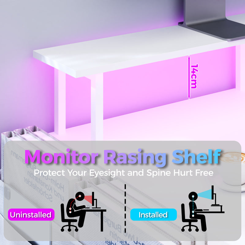 Advwin 150cm L Shaped Computer Desk w/ LED Lights