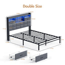 Advwin Bed Frame with RGB LED and Charging Station Grey