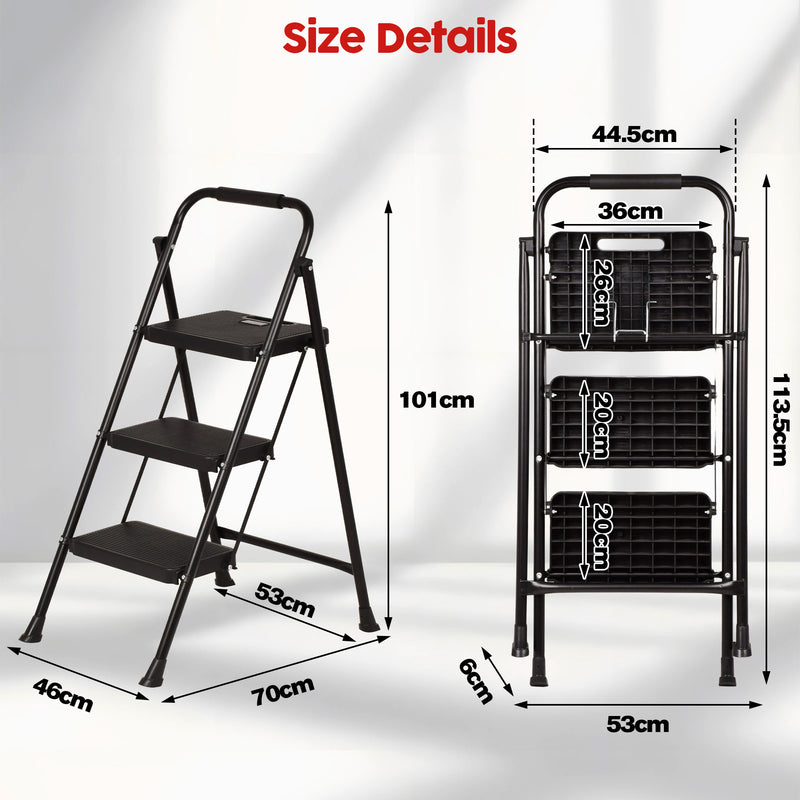 Advwin 3-Step Folding Ladder with Wide Anti-Slip Steps