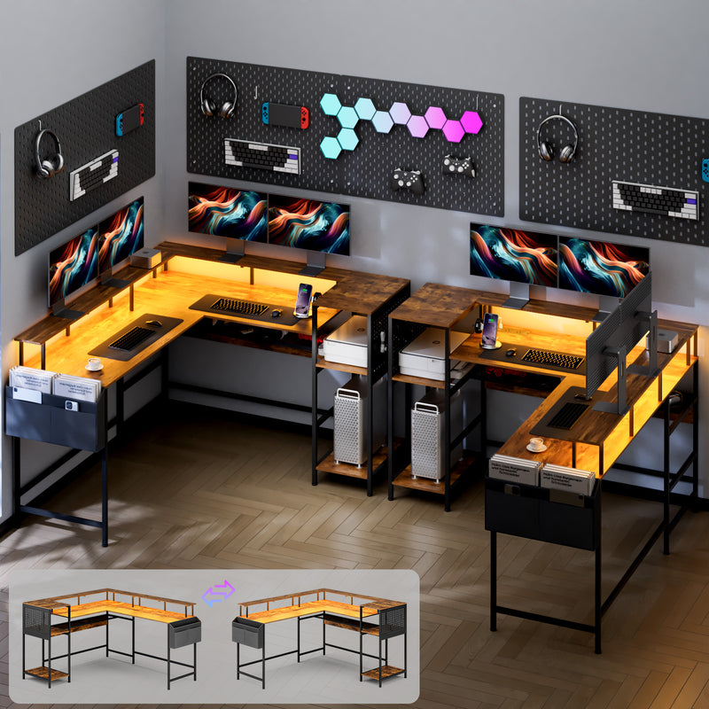 Advwin 150cm L Shaped Computer Desk w/ LED Lights