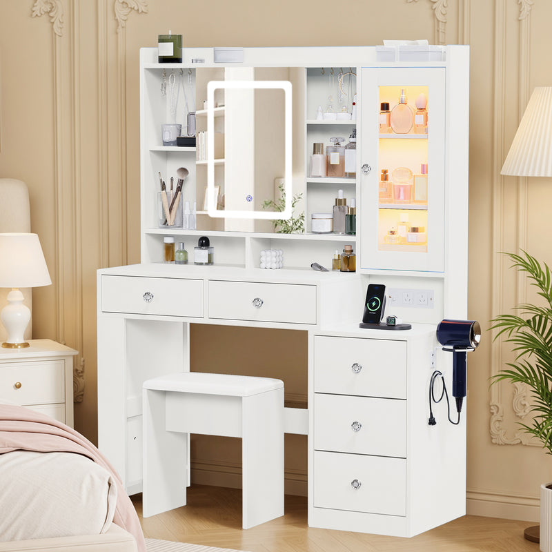 Advwin Dressing Table Vanity Desk w/ Mirror RGB Cabinet