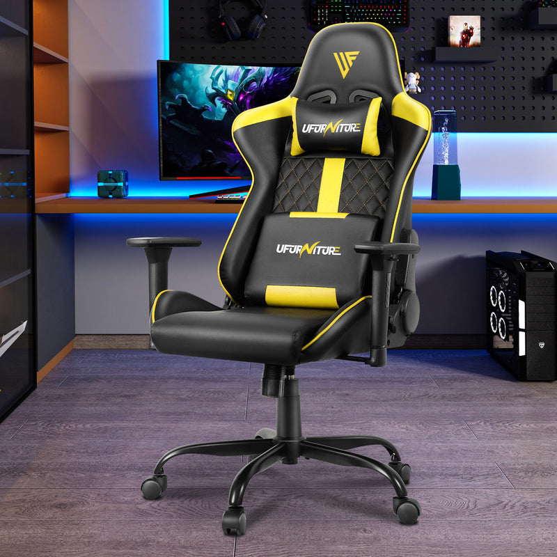 LED Light Gaming Desk & Gaming Chair Tilt 135° Yellow
